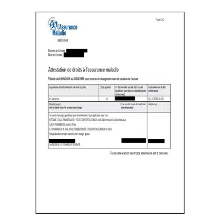 Exemple clair d’attestation de droits CPAM : document officiel 